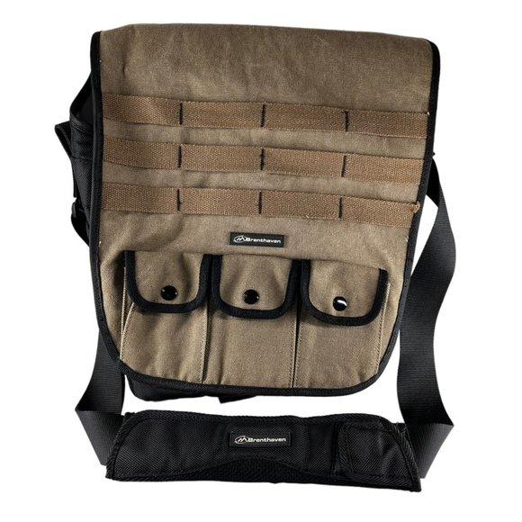 Brenthaven Other - Brenthaven Flap Top Multi Pocket Tan Black Padded Laptop Messenger Shoulder Bag